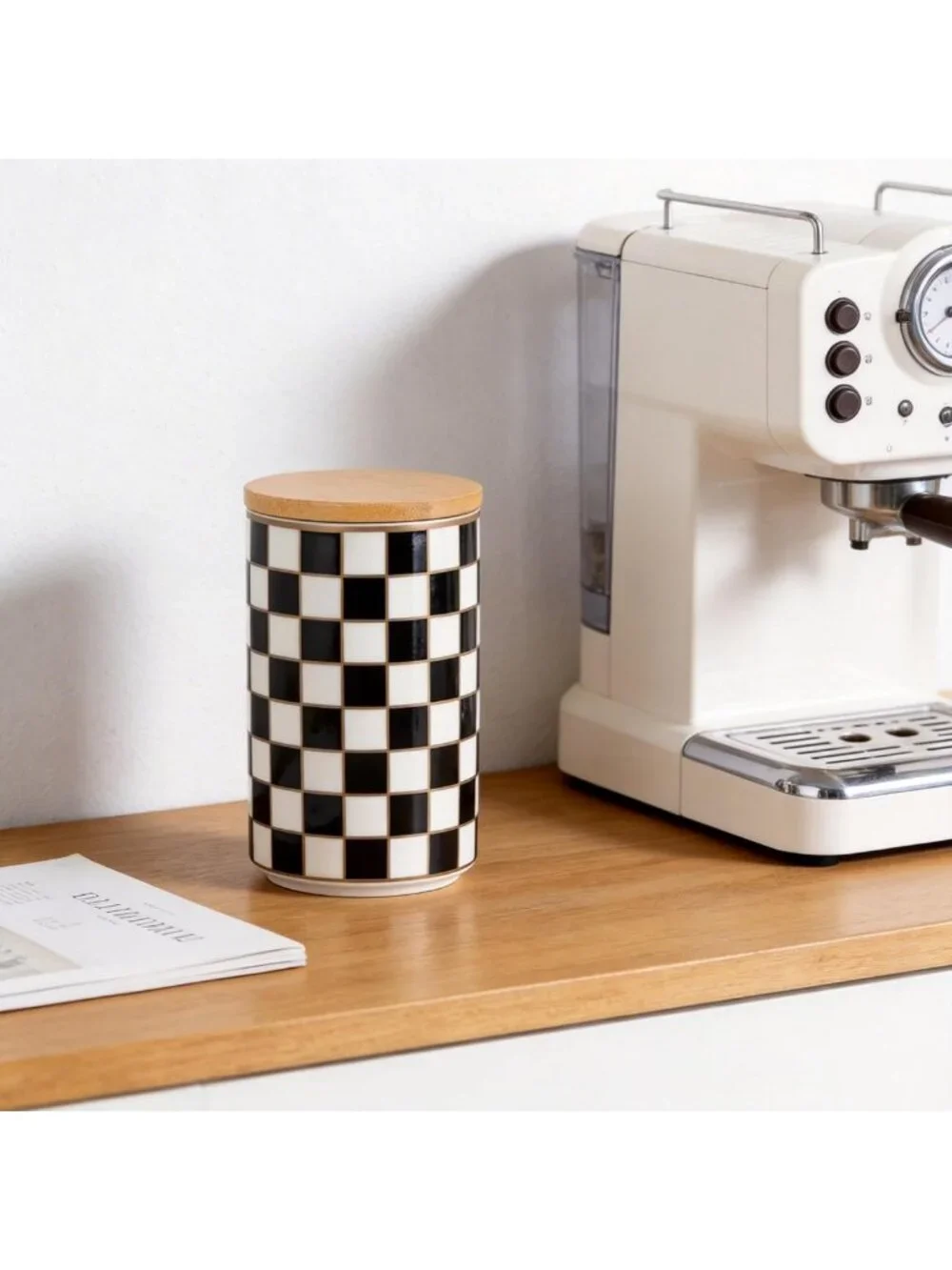 Stylish Black & White Checkered Ceramic Canisters - Airtight Food Storage for